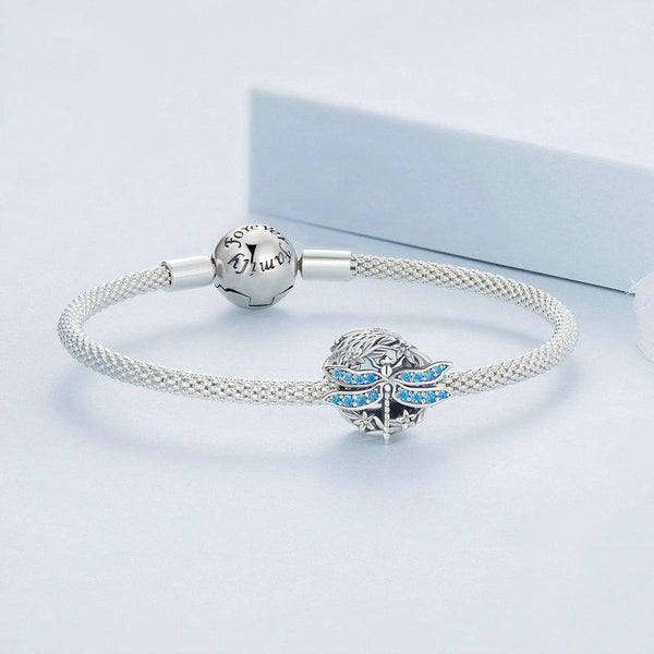 925 Sterling Silver Dragonfly Garland Zircon Bead Bracelet Charms & Pendants