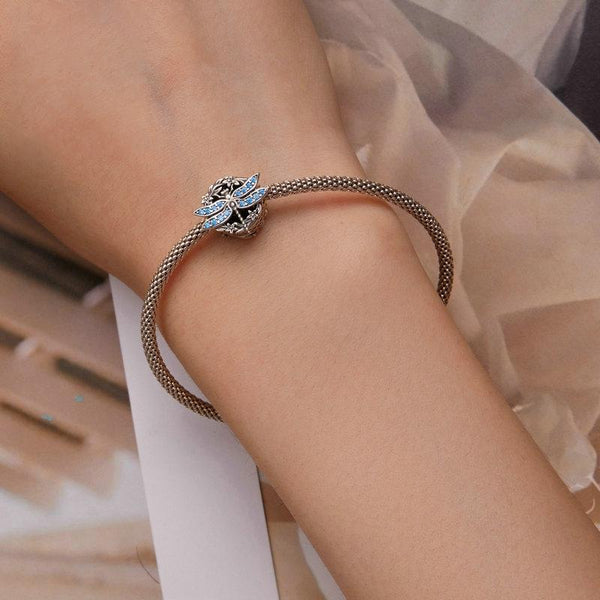 925 Sterling Silver Dragonfly Garland Zircon Bead Bracelet Charms & Pendants