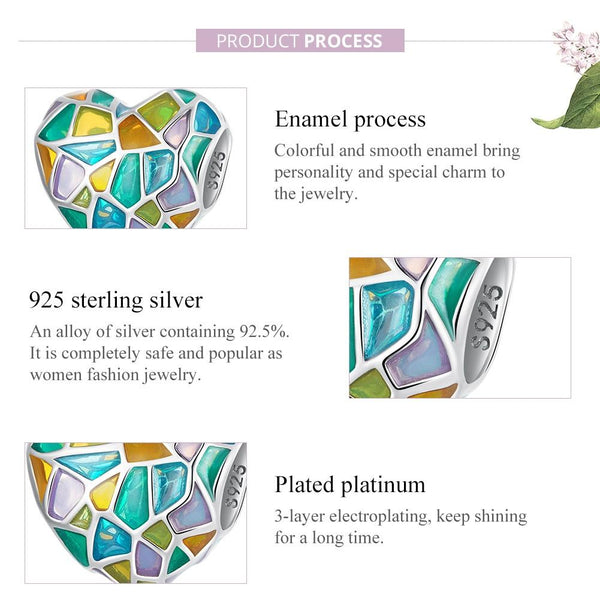 925 Sterling Silver Colorful Heart Beads For Diy Bracelets & Necklaces Charms & Pendants