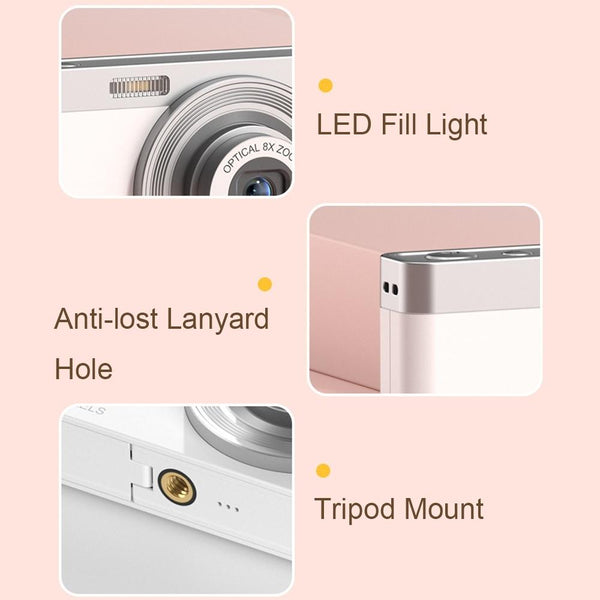 4K 8X Optical Zoom Telescopic Lens Digital Camera White With Audio Video Functionality Digital Cameras