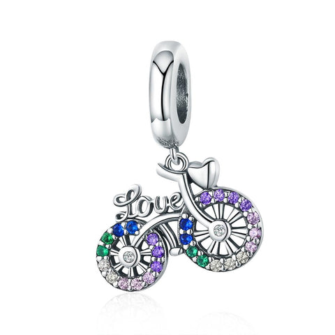925 Sterling Silver Bicycle Pendant With Zircon Beads For Diy Bracelets Style Charms & Pendants