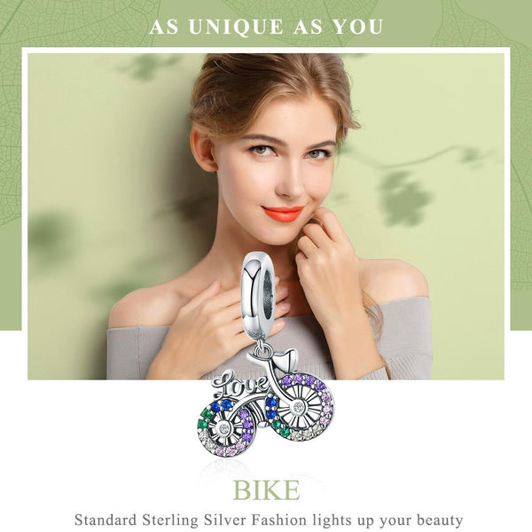 925 Sterling Silver Bicycle Pendant With Zircon Beads For Diy Bracelets Style Charms & Pendants