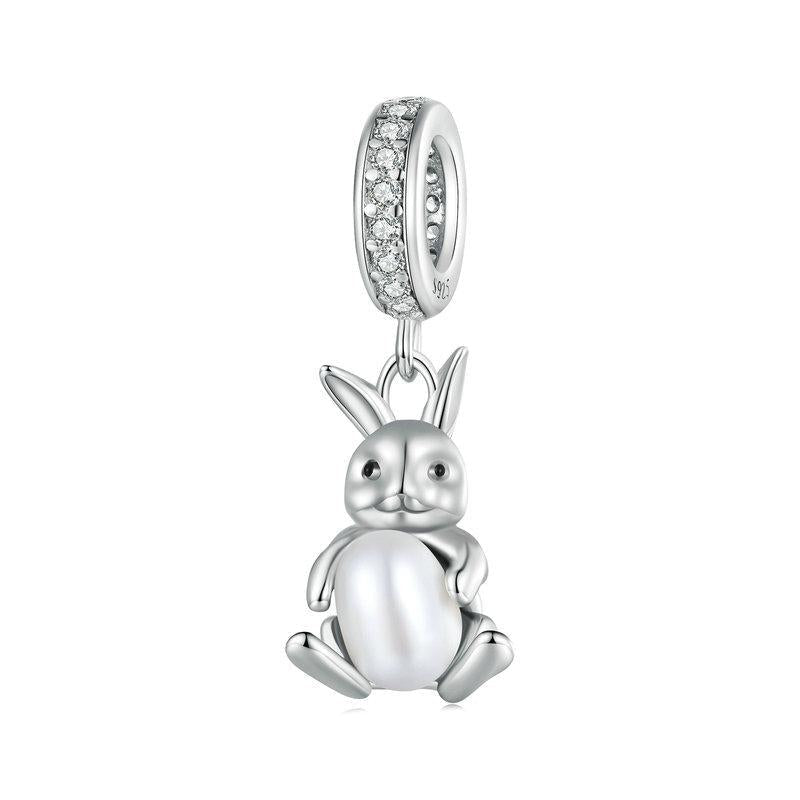 925 Sterling Silver Platinum Rabbit Pearl Bracelet Charms & Pendants