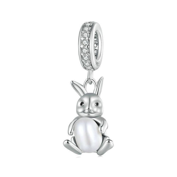 925 Sterling Silver Platinum Rabbit Pearl Bracelet Charms & Pendants