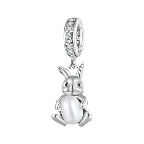 925 Sterling Silver Platinum Rabbit Pearl Bracelet Charms & Pendants