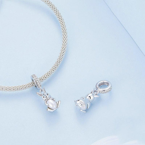925 Sterling Silver Platinum Rabbit Pearl Bracelet Charms & Pendants