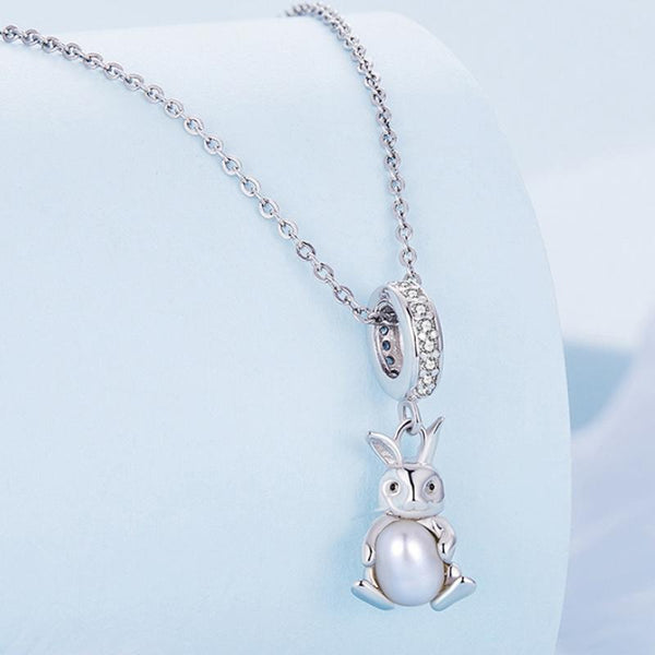 925 Sterling Silver Platinum Rabbit Pearl Bracelet Charms & Pendants