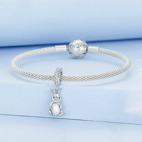 925 Sterling Silver Platinum Rabbit Pearl Bracelet Charms & Pendants