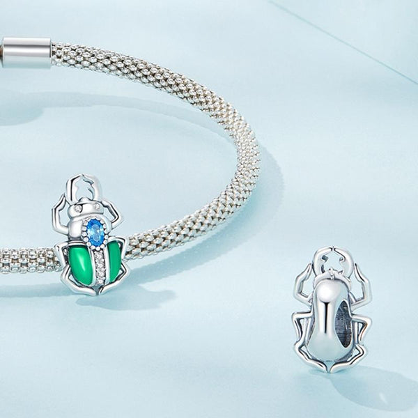 925 Sterling Silver Zircon Beetle Oil Drip Bracelet Charms & Pendants