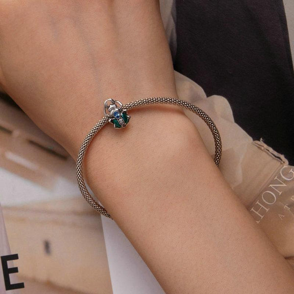 925 Sterling Silver Zircon Beetle Oil Drip Bracelet Charms & Pendants