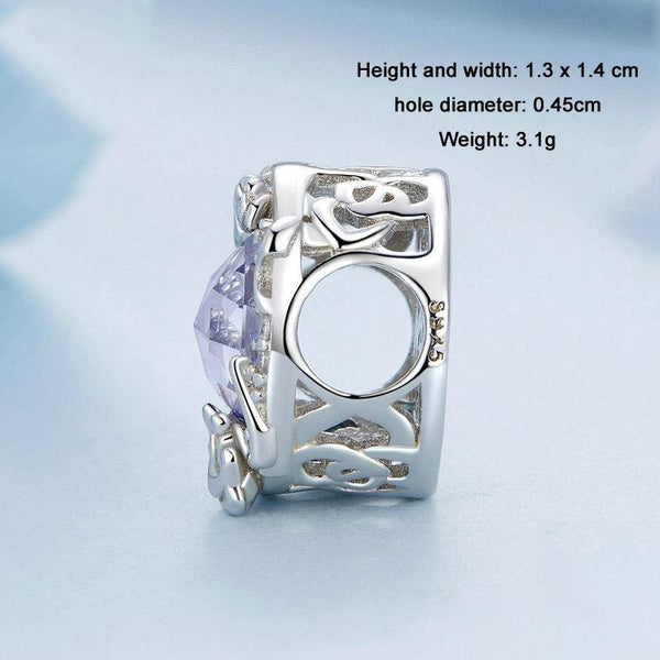 925 Sterling Silver Moon Rose Zirconia Beaded Bracelet Charms & Pendants