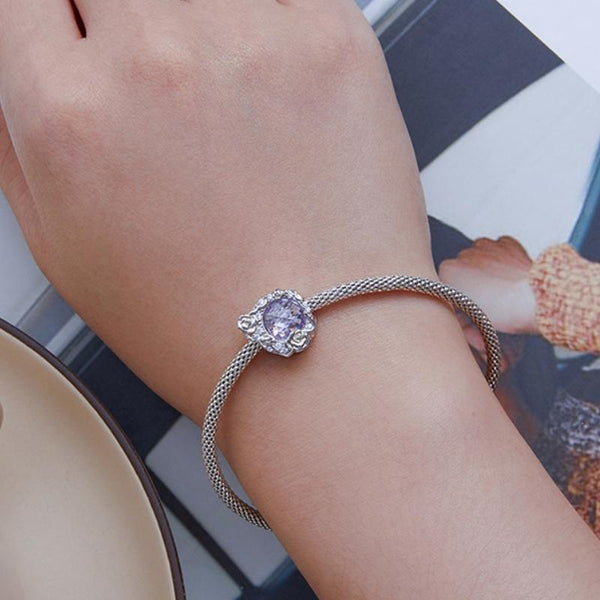 925 Sterling Silver Moon Rose Zirconia Beaded Bracelet Charms & Pendants