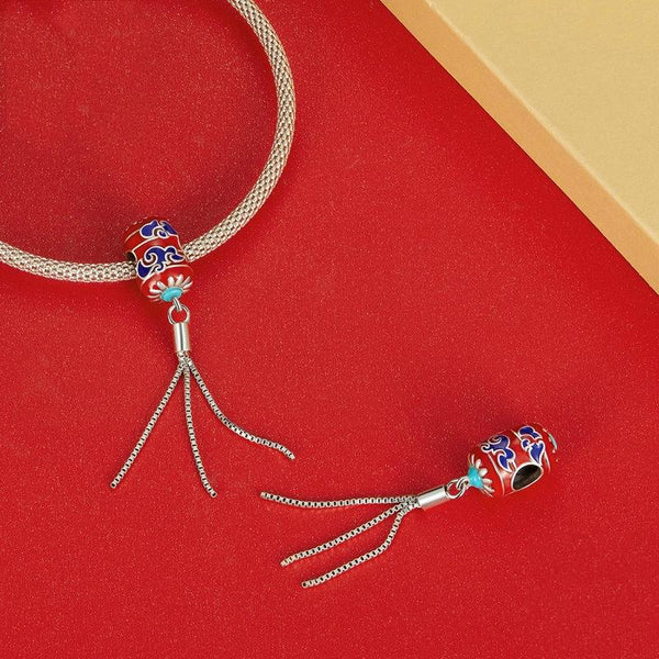 925 Sterling Silver Red Lantern Bracelet With Auspicious Clouds Bead Bracelets