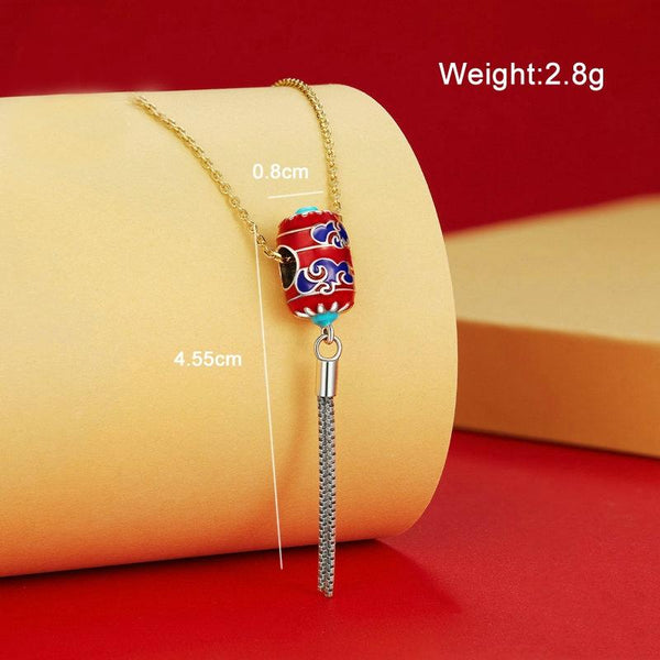 925 Sterling Silver Red Lantern Bracelet With Auspicious Clouds Bead Bracelets