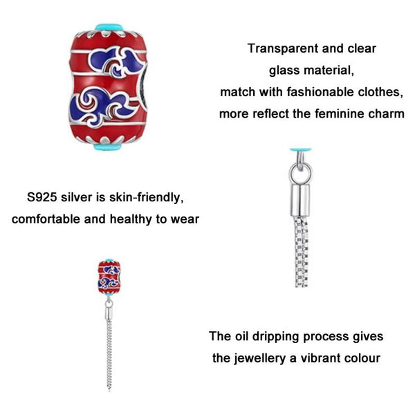 925 Sterling Silver Red Lantern Bracelet With Auspicious Clouds Bead Bracelets