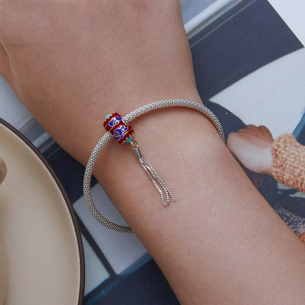 925 Sterling Silver Red Lantern Bracelet With Auspicious Clouds Bead Bracelets