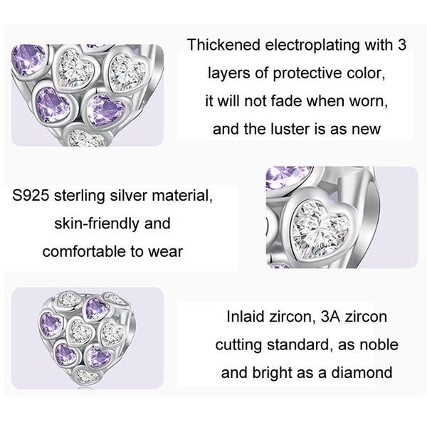925 Sterling Silver Heart Infinity Bracelet With Zirconia Beads Charms & Pendants