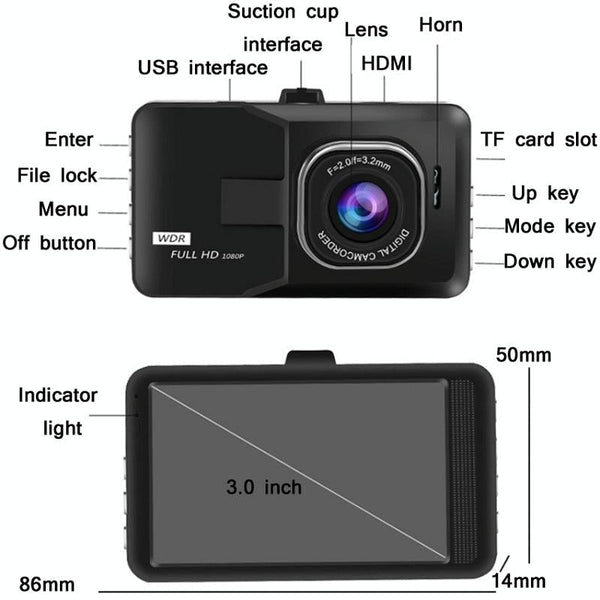 1080P Hd 3.0 Wide Angle Driving Recorder With Reversing Image Compact Size Other Car Video