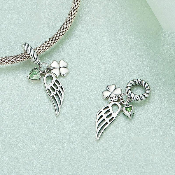 Veile Studios 1 Sets Of 925 Sterling Silver Zircon Clover Bracelet With Hollow Wings Bracelets