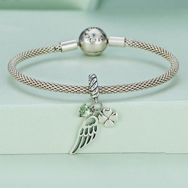 Veile Studios 1 Sets Of 925 Sterling Silver Zircon Clover Bracelet With Hollow Wings Bracelets