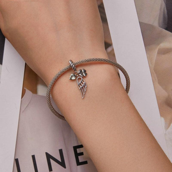 Veile Studios 1 Sets Of 925 Sterling Silver Zircon Clover Bracelet With Hollow Wings Bracelets