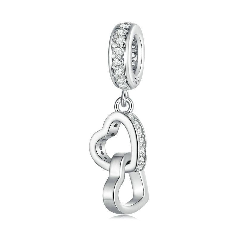 925 Sterling Silver Interlocking Love Heart Pendant Charms & Pendants