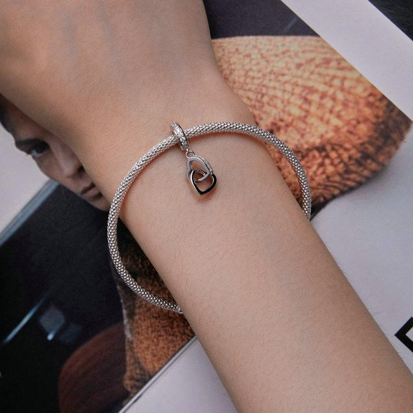 925 Sterling Silver Interlocking Love Heart Pendant Charms & Pendants