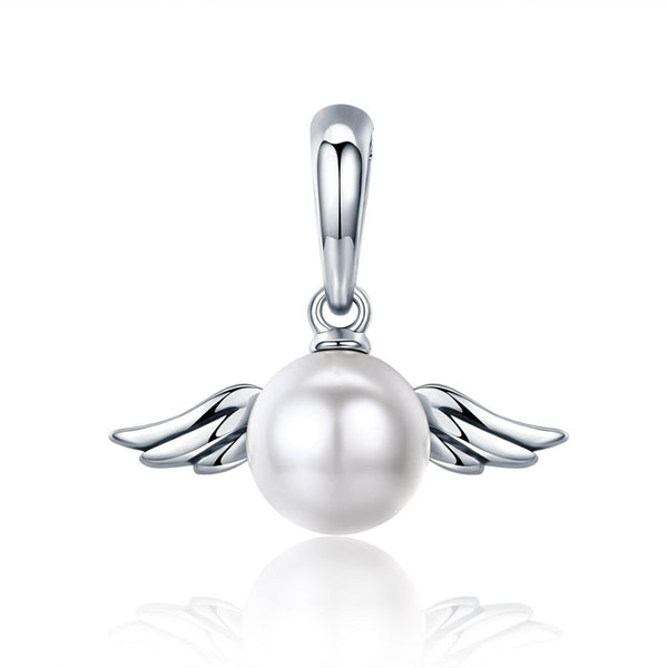925 Sterling Silver Angel Wing Pendant With Shell Bead Charm For Diy Style Pendent Bracelets