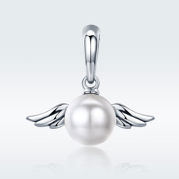 925 Sterling Silver Angel Wing Pendant With Shell Bead Charm For Diy Style Pendent Bracelets