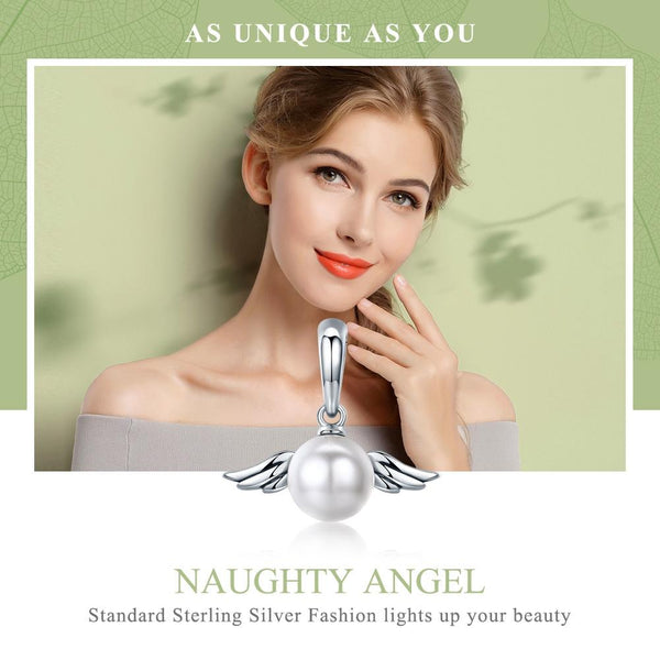 925 Sterling Silver Angel Wing Pendant With Shell Bead Charm For Diy Style Pendent Bracelets