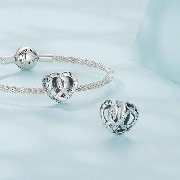 925 Sterling Silver Hollow Heart Sister Bracelet Beaded Charms & Pendants