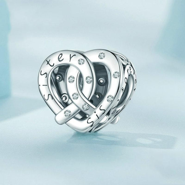 925 Sterling Silver Hollow Heart Sister Bracelet Beaded Charms & Pendants