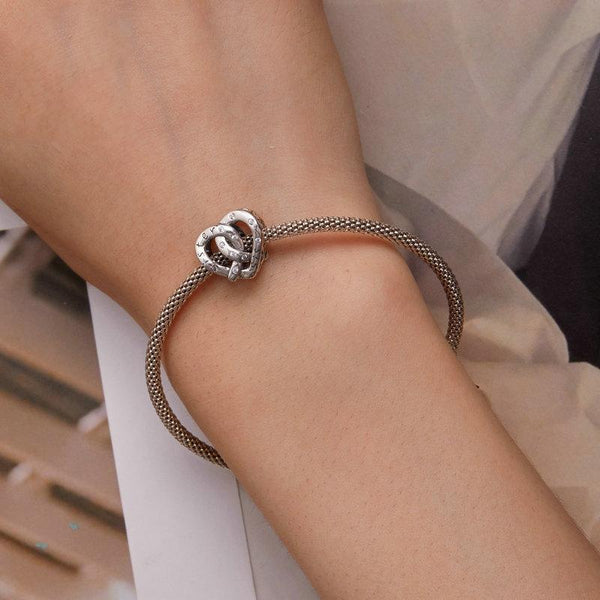 925 Sterling Silver Hollow Heart Sister Bracelet Beaded Charms & Pendants