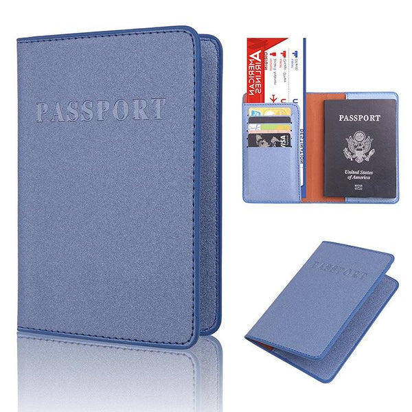 Frosted Pu Multi Card Passport Holder For Travel Abroad Blue Travel Wallets