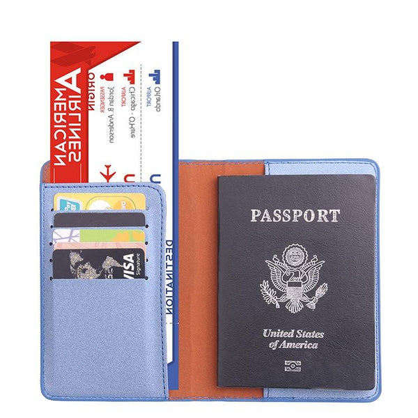 Frosted Pu Multi Card Passport Holder For Travel Abroad Blue Travel Wallets