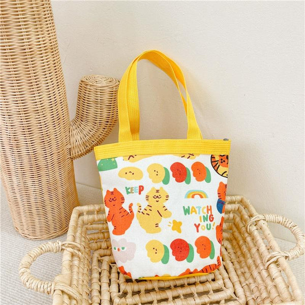 Cartoon Graffiti Bento Bag Cute Canvas Handbag Model 1 Green Women's Bags & Handbags