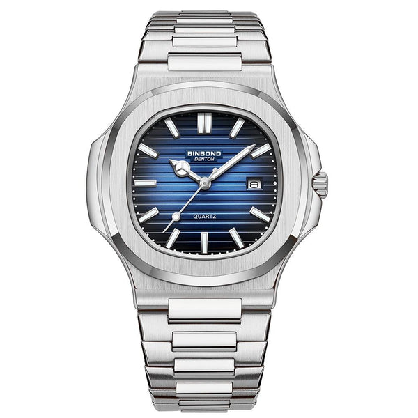 Retro Luminous Square Men Quartz Watch 30M Waterproof White Steel Blue Watches