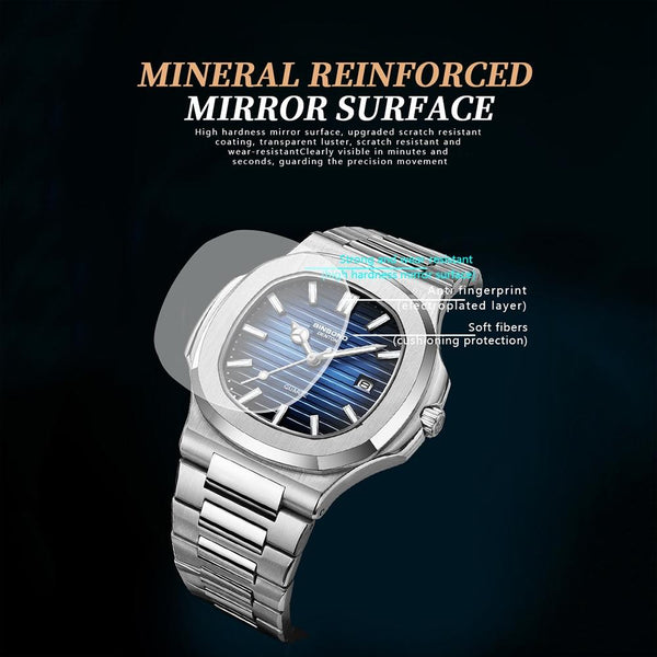 Retro Luminous Square Men Quartz Watch 30M Waterproof White Steel Blue Watches