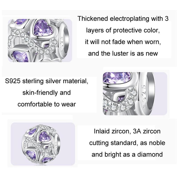 925 Sterling Silver Love Infinity Heart Zircon Charm For Bracelet / Necklace Bracelets