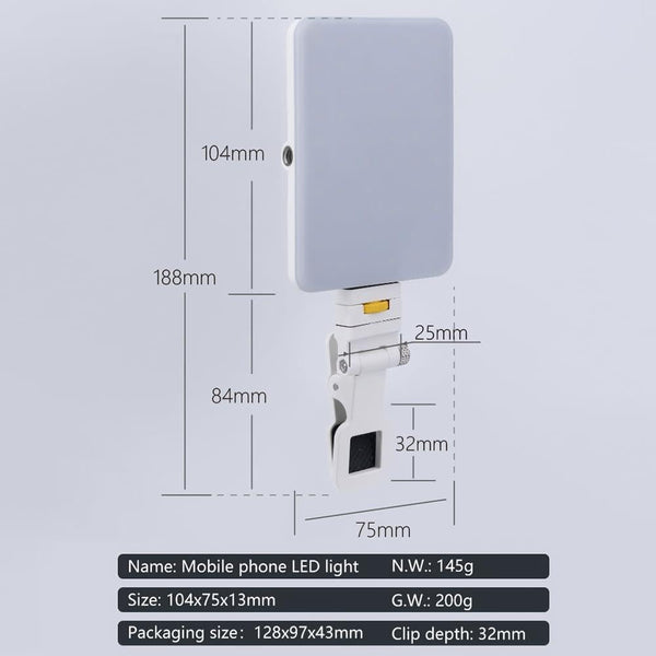 Parallel Deals Rechargeable Clip Fill Light 60 Leds 3 Modes Front & Back A Type Blue Other Lighting & Studio