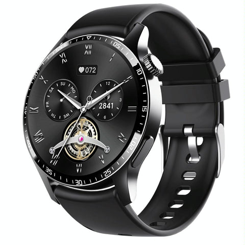1.35 Inch Smart Watch Bluetooth Calls Health Monitoring 150+ Sports Black Silicone Smart Watches