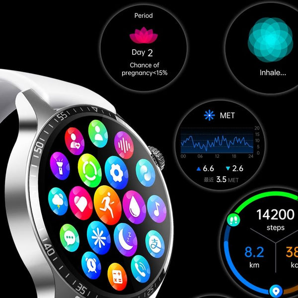 1.35 Inch Smart Watch Bluetooth Calls Health Monitoring 150+ Sports Black Silicone Smart Watches