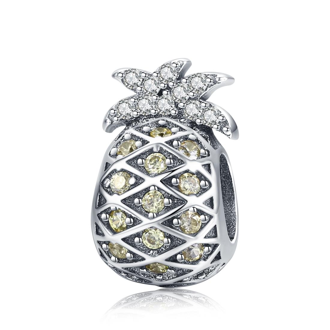 925 Sterling Silver Summer Pineapple Beads For Bracelet Or Necklace Diy Style Charms & Pendants