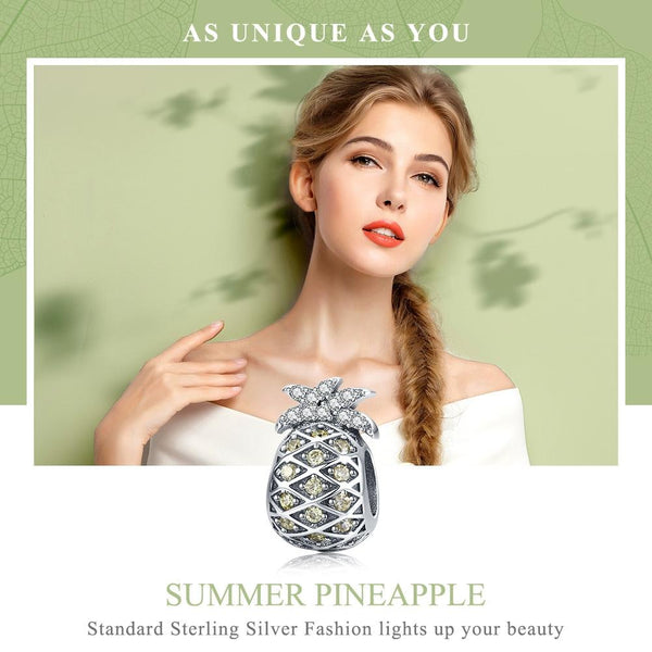 925 Sterling Silver Summer Pineapple Beads For Bracelet Or Necklace Diy Style Charms & Pendants