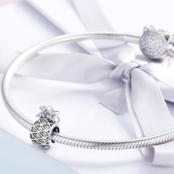 925 Sterling Silver Summer Pineapple Beads For Bracelet Or Necklace Diy Style Charms & Pendants