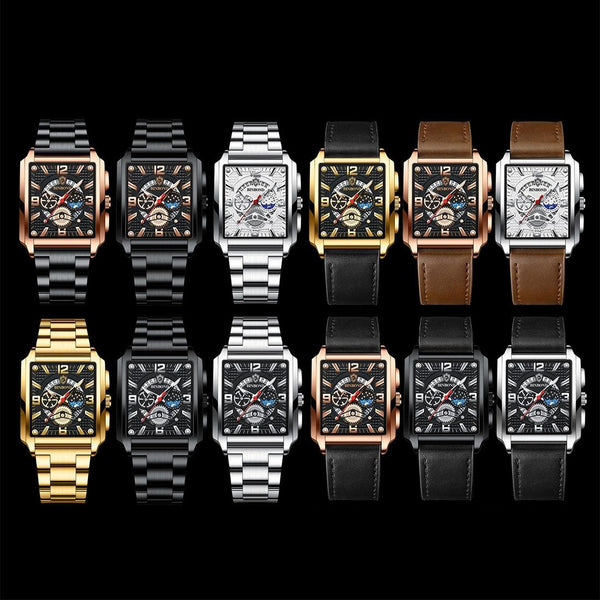 Square Men Quartz Watch With Multifunction And Luminous Display Watches