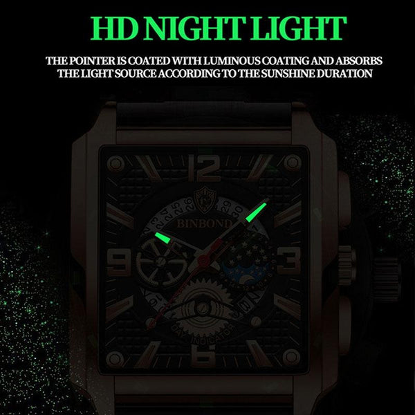 Square Men Quartz Watch With Multifunction And Luminous Display Watches