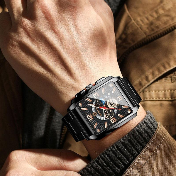 Square Men Quartz Watch With Multifunction And Luminous Display Watches