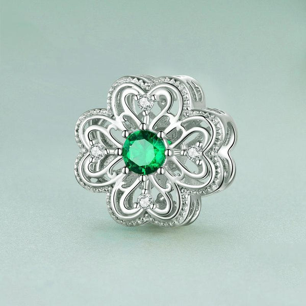 925 Sterling Silver Four Leaf Clover Beaded Bracelet Charms & Pendants