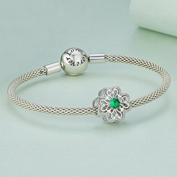 925 Sterling Silver Four Leaf Clover Beaded Bracelet Charms & Pendants